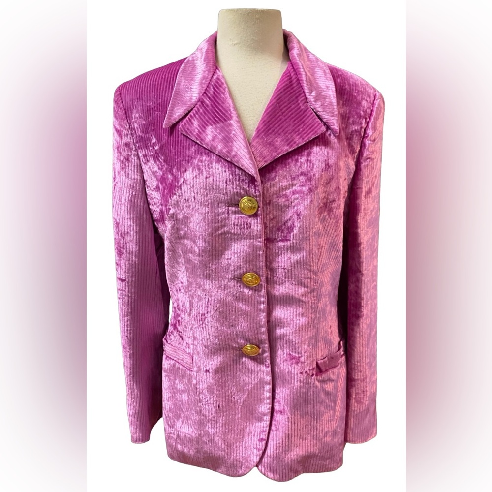 VERSACE Jeans Couture Italy Orchid Pink Ribbed Panne’ Velvet Jacket Blazer NEW